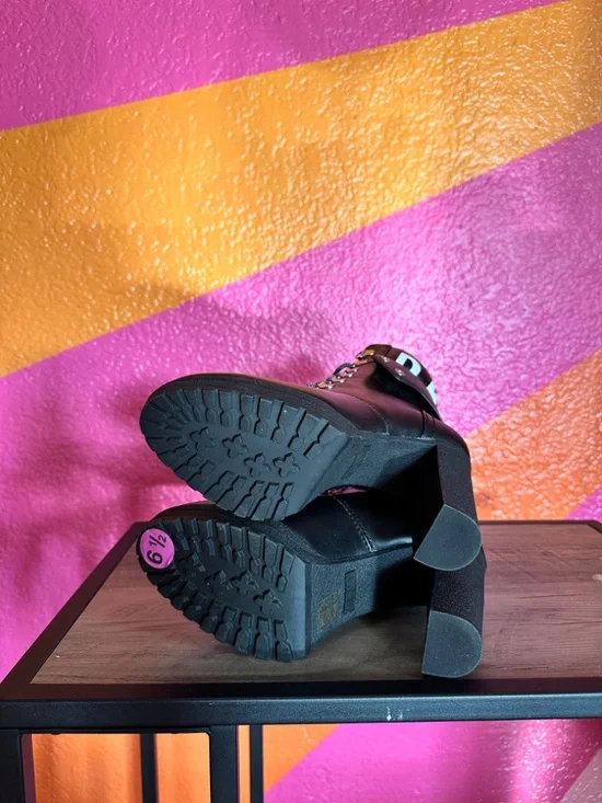 DKNY Black Leather Lace-Up Ankle High Heeled Boots Women's 6.5 - Picture 5 of 14